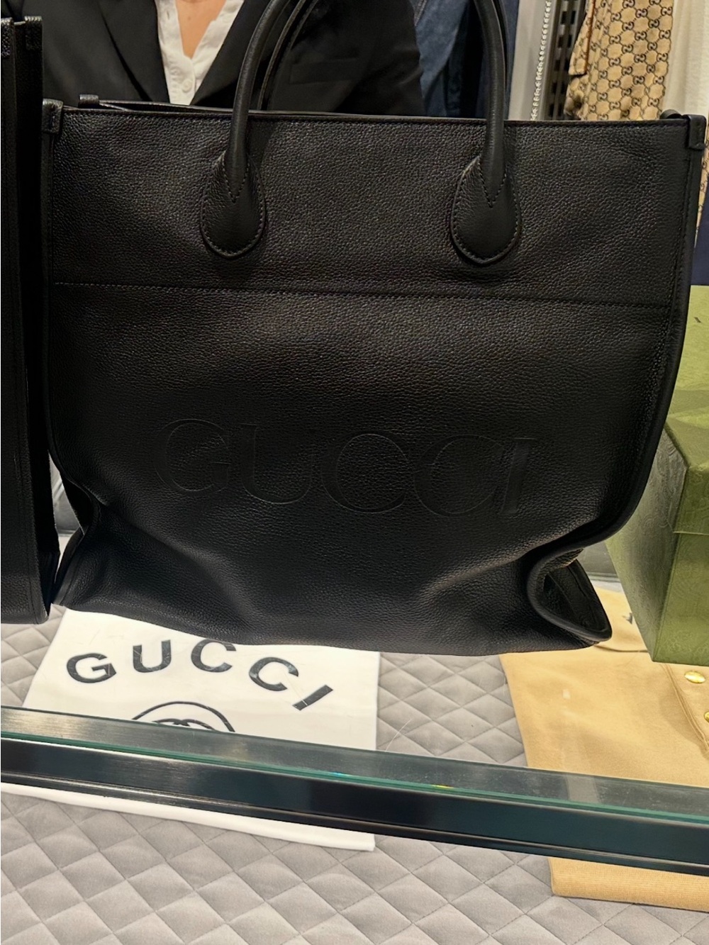 Gucci Embossed Black Leather Tote